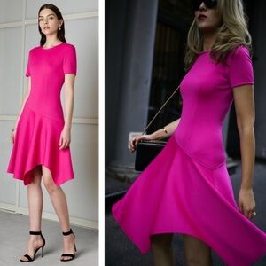 St. John Magenta Pink Asymmetrical Hem Milano Dress Size 4